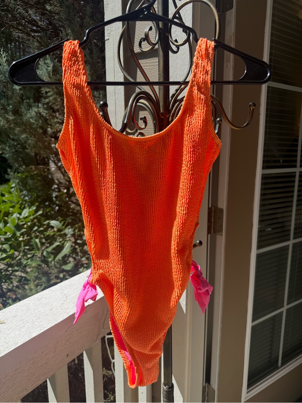 Hurley Bright Orange One-Piece Swimsuit with Pink Ties
